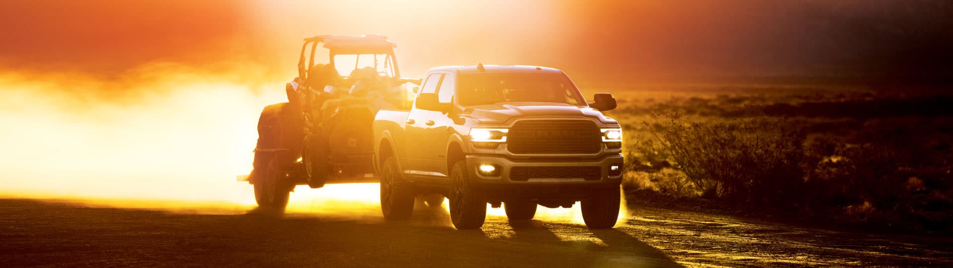 Truck towing loaded trailer